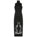 Dark Fashion Black Sleeveless Long Dress Turtleneck (1)