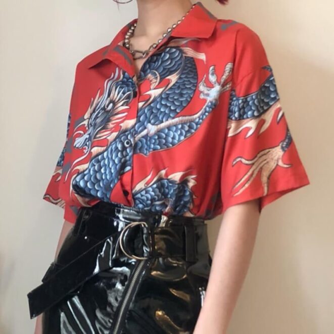 Grunge Women Shirt Dragon Print Harajuku 3