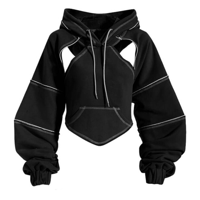 Hip-Hop Aesthetic Women Hoodie Contrast Seams (1)