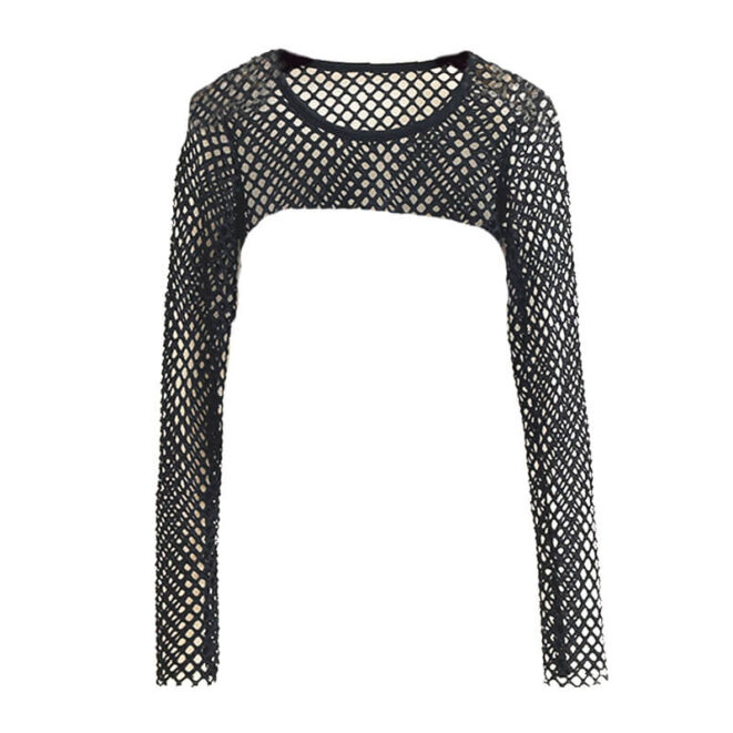 Long Sleeve Fishnet Extreme Crop Top for Women (2)