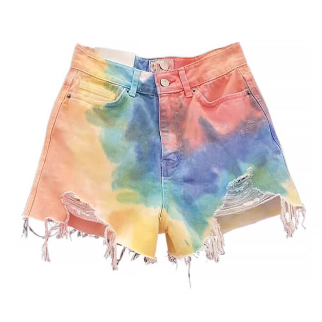 Rainbow Tie Dye Denim Shorts for Women Indie Style (1)