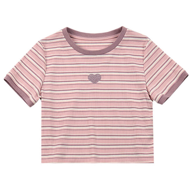 Softie Heart Pink Striped Crop Top for Women (1)