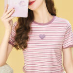 Softie Heart Pink Striped Crop Top for Women (1)