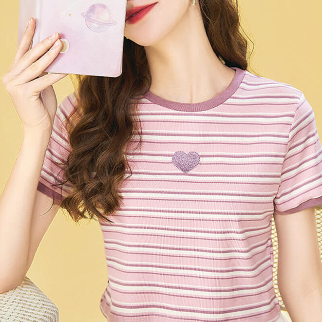 Softie Heart Pink Striped Crop Top for Women (2)