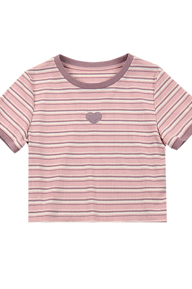 Softie Heart Pink Striped Crop Top for Women (5)