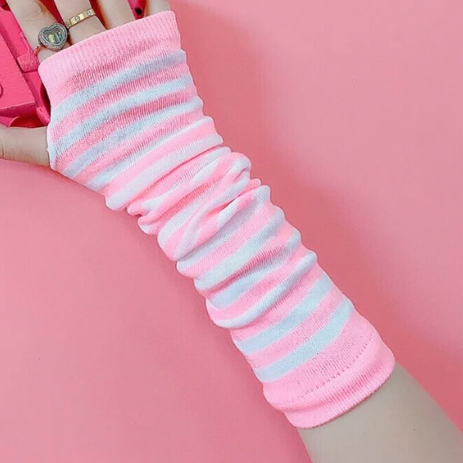 Striped-Elbow-Length-Fingerless-Gloves-Emo-Punk-Anime-Egirl-1