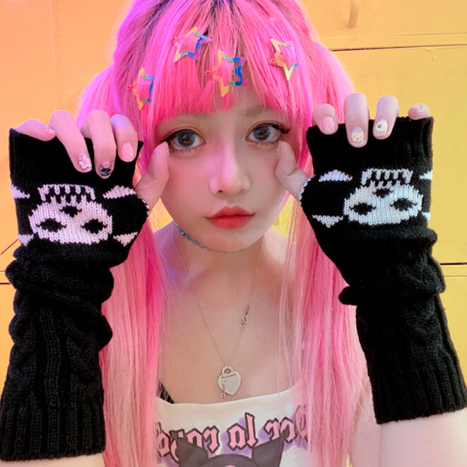 Striped-Elbow-Length-Fingerless-Gloves-Emo-Punk-Anime-Egirl-12