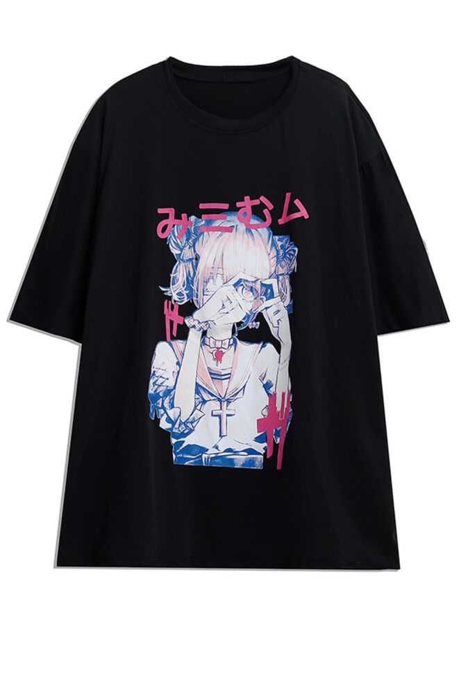 T-Shirt-for-Women-Cartoon-Print-Anime-School-Girl