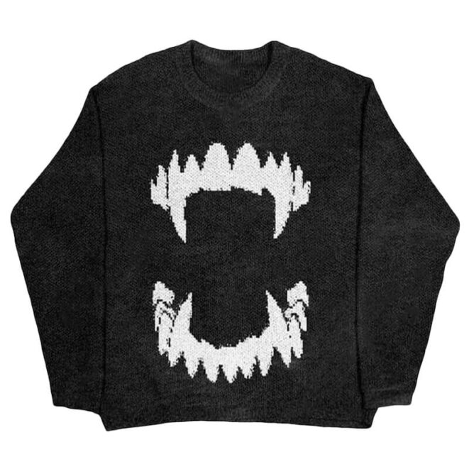 Vampire Teeth Oversized Unisex Sweater Gothcore (1)