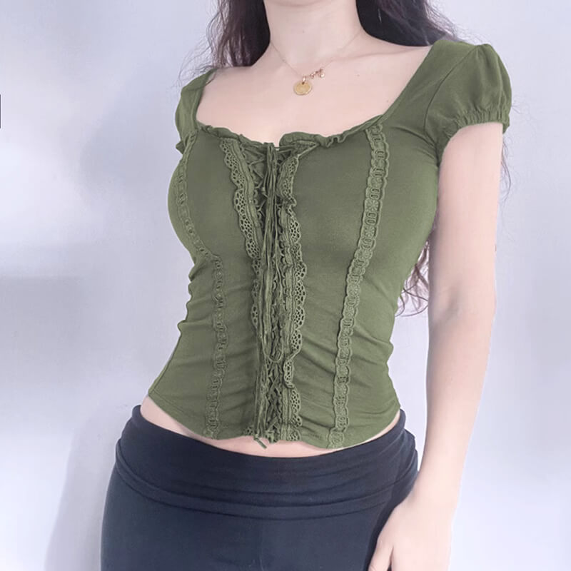 Green Fairy Grunge Aesthetic Corset Crop Top for Women