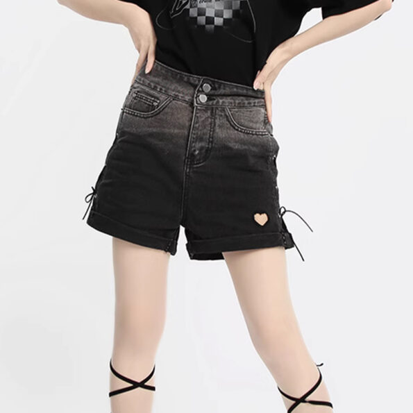 Heart Hole Denim Women Shorts E-Girl Aesthetic