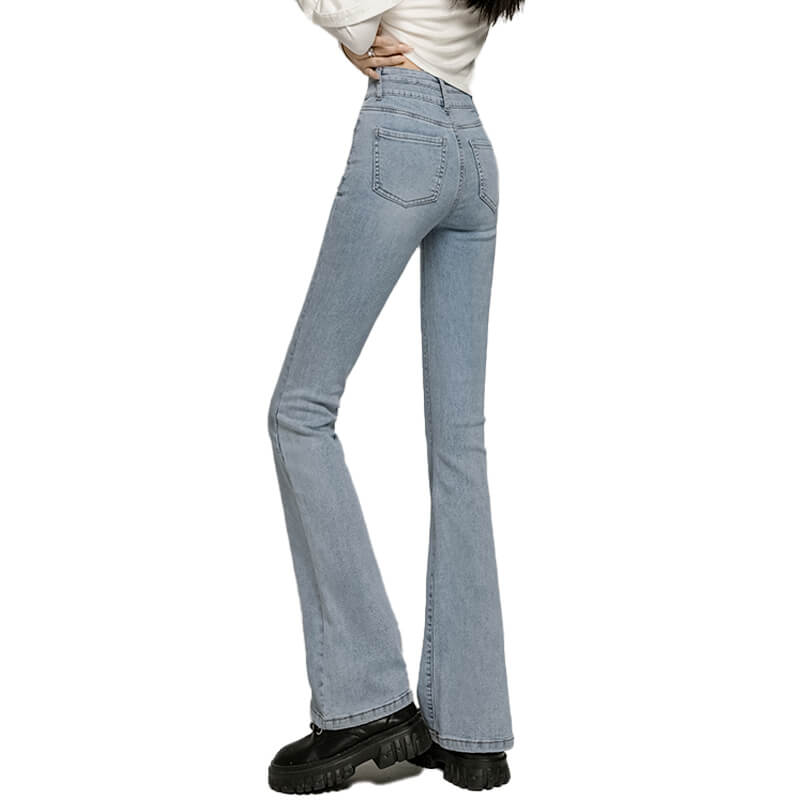 High Waisted Slim Brown Flared Jeans for Women Retro Core
