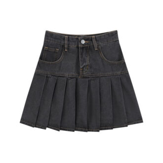 Y2K Aesthetic Pleated Denim Jean School Girl Skirt