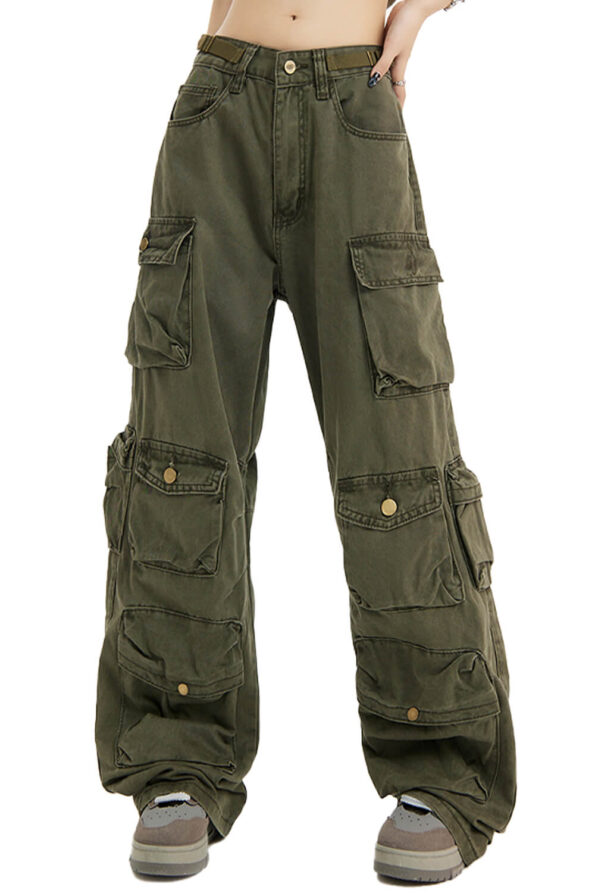 Military Green Wide Leg Cargo Pants Unisex Alt Grunge