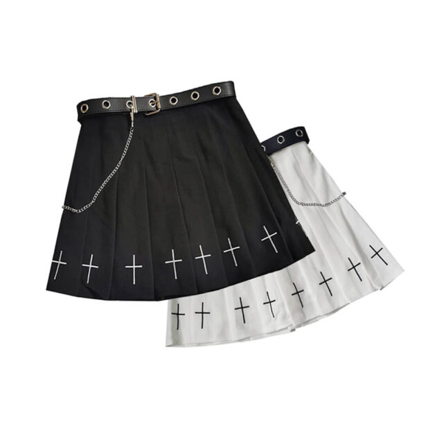 Black And White Skirt For Women With A Cross Punk Aesthetic 1