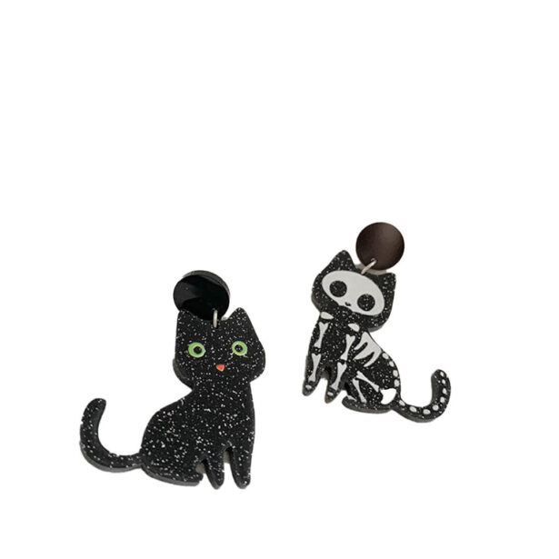 Black Skeleton Cat Earrings Witchcore Aesthetic 1