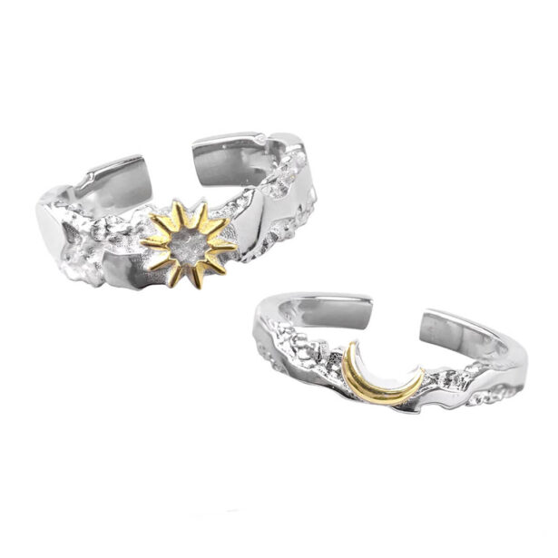 The Sun And The Moon Silver Couple Rings Celestial Aesthetic 8
