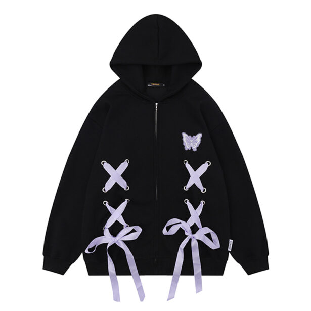 Butterfly Patch Ribbon Lacing Women Hoodie Harajuku Aesthetic 2