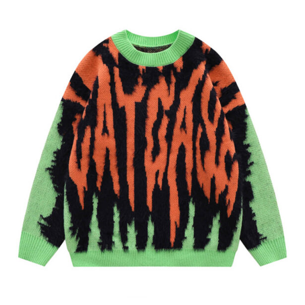 Cat Cage Letter Unisex Knitted Sweater Y2K Aesthetic 1