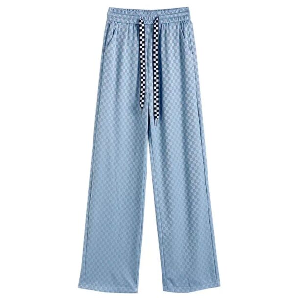 Checkered Grid Pants for Women Wide Leg Elastic Waist 1