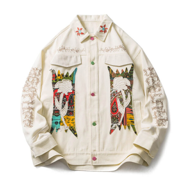Floral Patch Embroidered Denim Unisex Jacket Retro Aesthetic 1