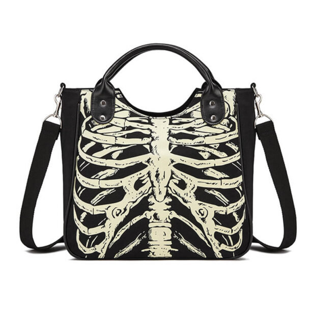 Skeleton Bones Print Luminous Canvas Handbag Goth Aesthetic 1