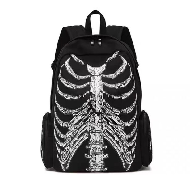 Skeleton Print Hooded Large Capacity Backpack Goth Aesthetic 1