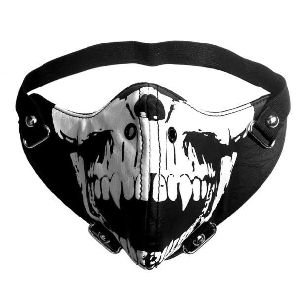 Skull Print Leather Motorcycle Mask Punk Aesthetic