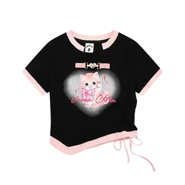 Cute Kitten Print Babygirl Aesthetic Crop T Shirt For Women 1