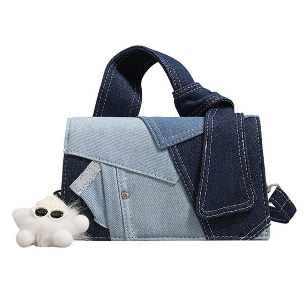 Denim Patchwork Crossbody Bag With Keychain Y2K Aesthetic 6