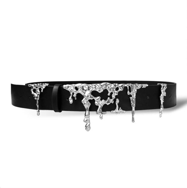 Liquid Metallic Lava Leather Belt Alternative Aesthetic 5