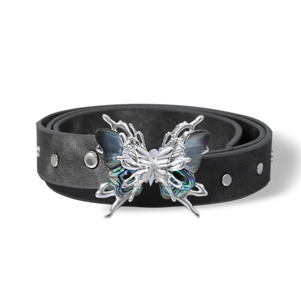 Pearl Metallic Butterfly Leather Belt Y2K Aesthetic 1