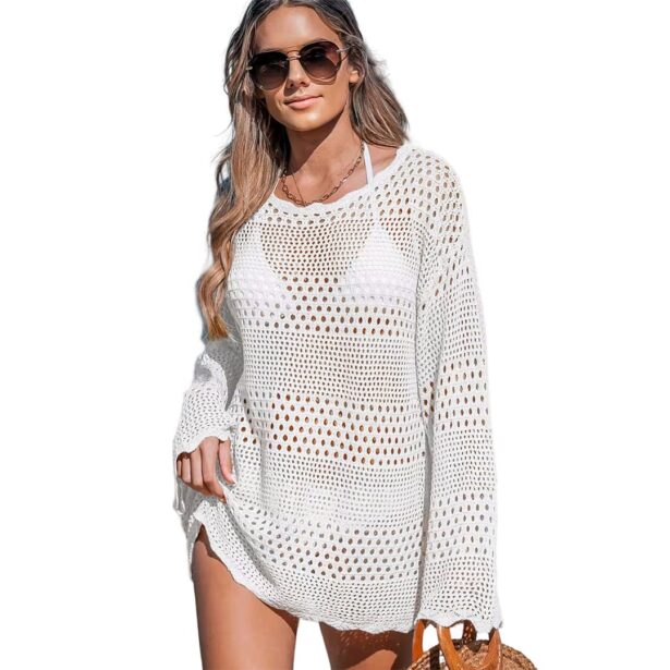 Womens Crochet Mesh Beach Cover up Swimsuit Tunic 1