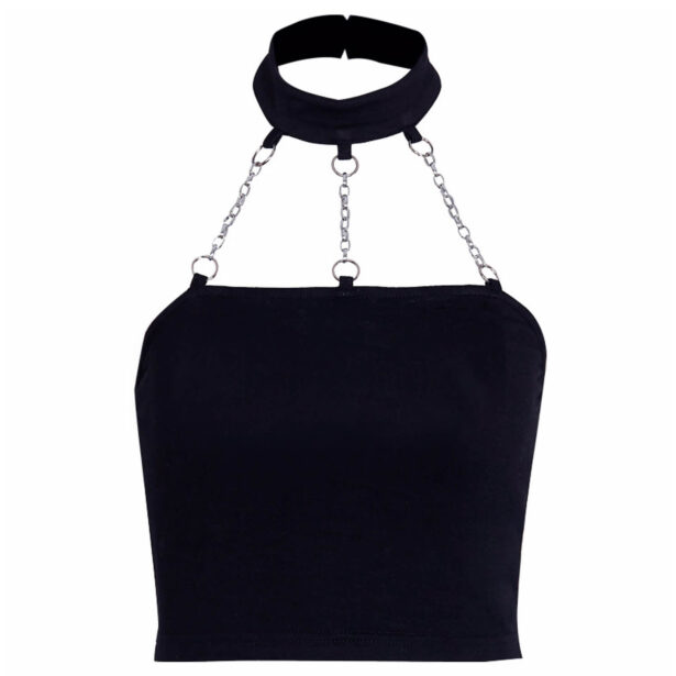 Black-Women-Crop-Top-Choker-Chain