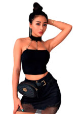 Black Women Crop Top Choker Chain