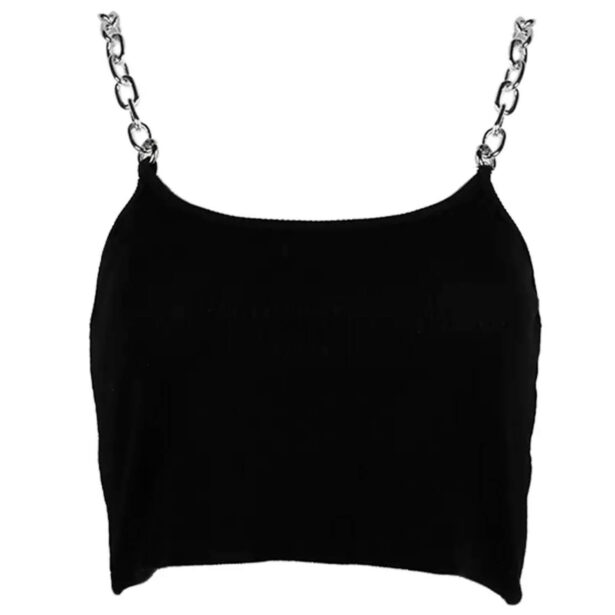 Black Women Crop Top with Metal Straps 2