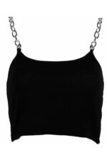 Black Women Crop Top with Metal Straps