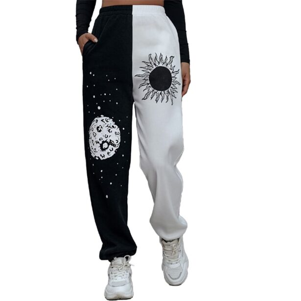 Cosmic Sun and Moon Sweatpants Black White Joggers 1