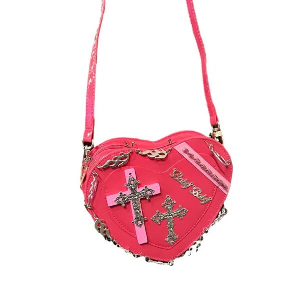 Gothic Punk Heart Shaped Crossbody Bag with Cross Details 2