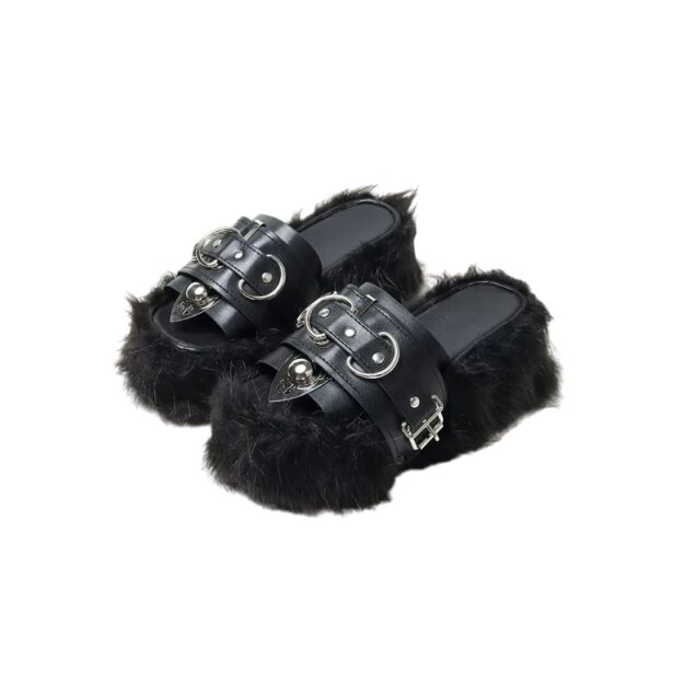 Plush Furry High Heel Fluffy Slippers with Buckles 1