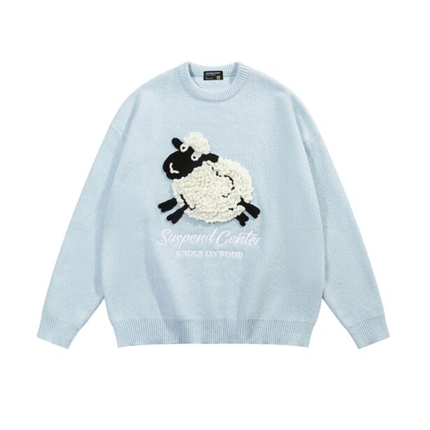 Cozy Sheep Embroidered Knit Unisex Sweater 3