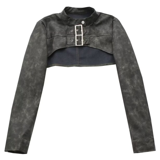 Crop Women Jacket with Double Buckle Detail Y2K Aesthetic 1