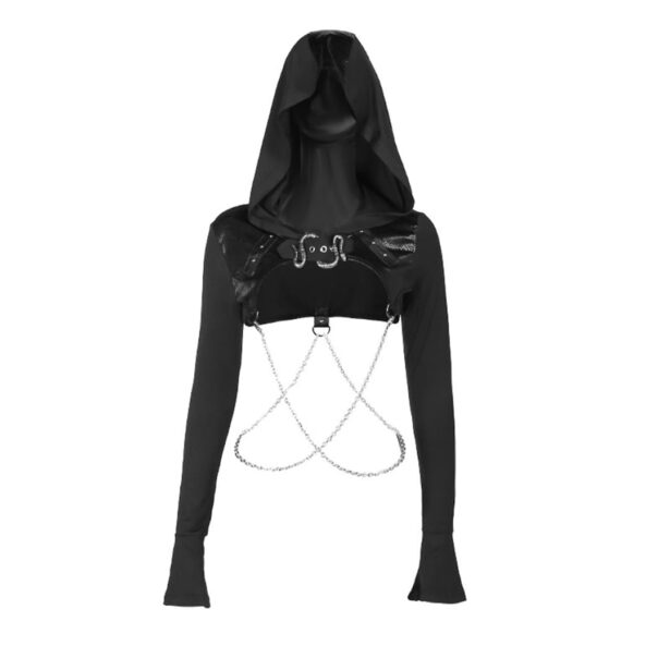 Cropped Hoodie for Women with Chain Details Goth Aesthetic 1