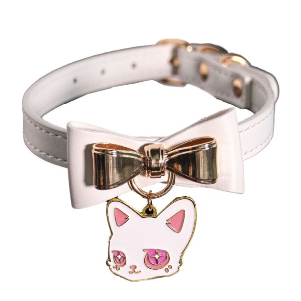 Cute White Bow Choker with Cat Charm 1