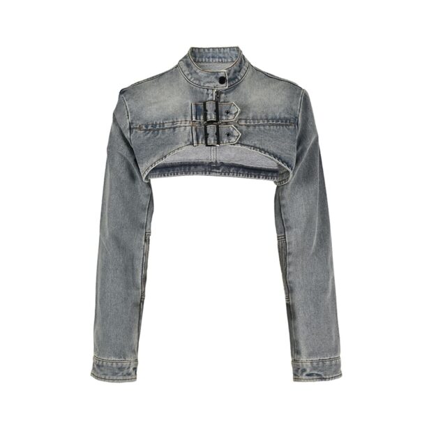 Denim Y2K Aesthetic Cropped Women Jacket with Buckles 1