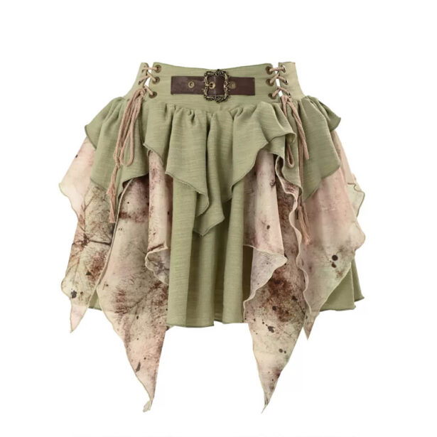 Green Layered Skirt with Ruffles Fairycore Aesthetic 1