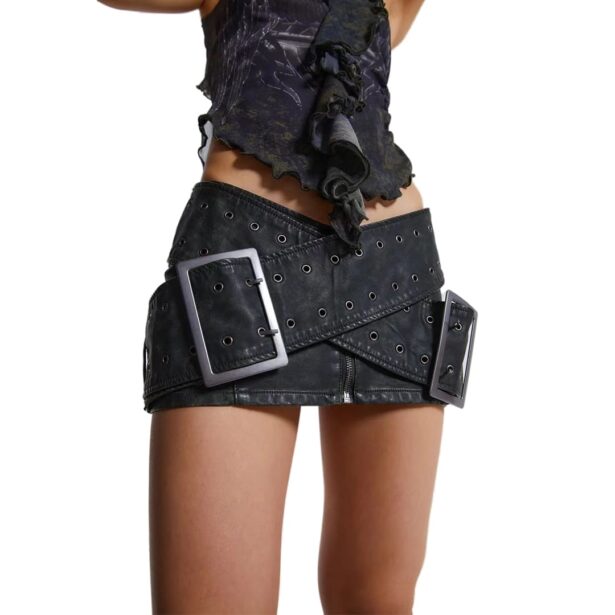 Mini Skirt for Women with Large Buckles Y2K Aesthetic 1