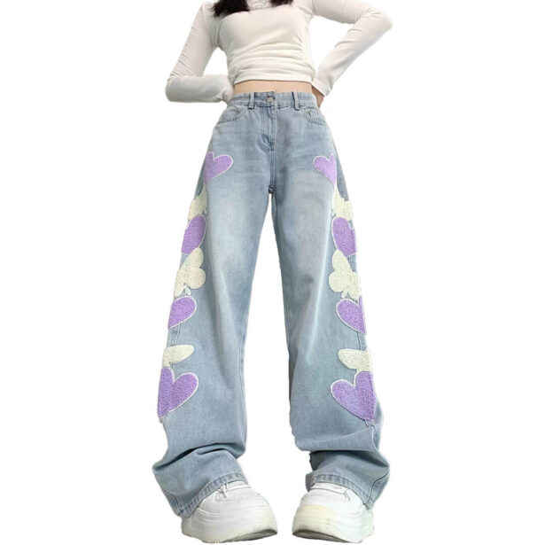 Soft Girl Heart and Butterfly Fluffy Jeans4