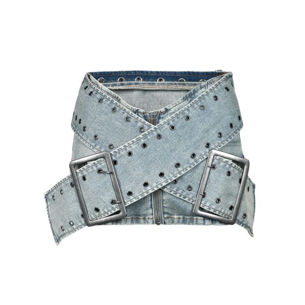 Y2K Aesthetic Denim Mini Skirt for Women Oversized Buckles 1