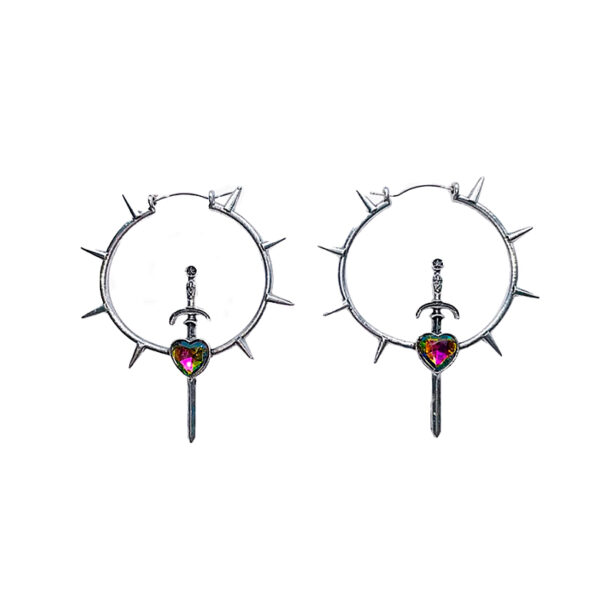 Earrings Spiked Rings Pendant Heart Goth Aesthetic6